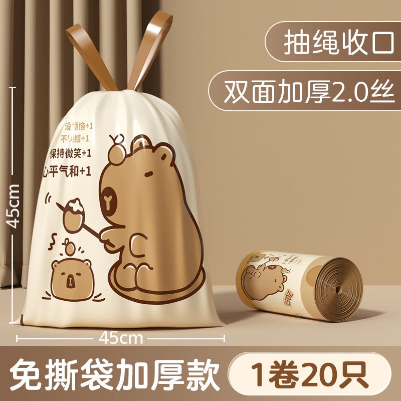 Otter-Free Garbage Bag Household Tear-Free Cartoon Printed Thickened Drawstring-Type Portable Large Automatic Collapsed Plastic Bag - Image 1